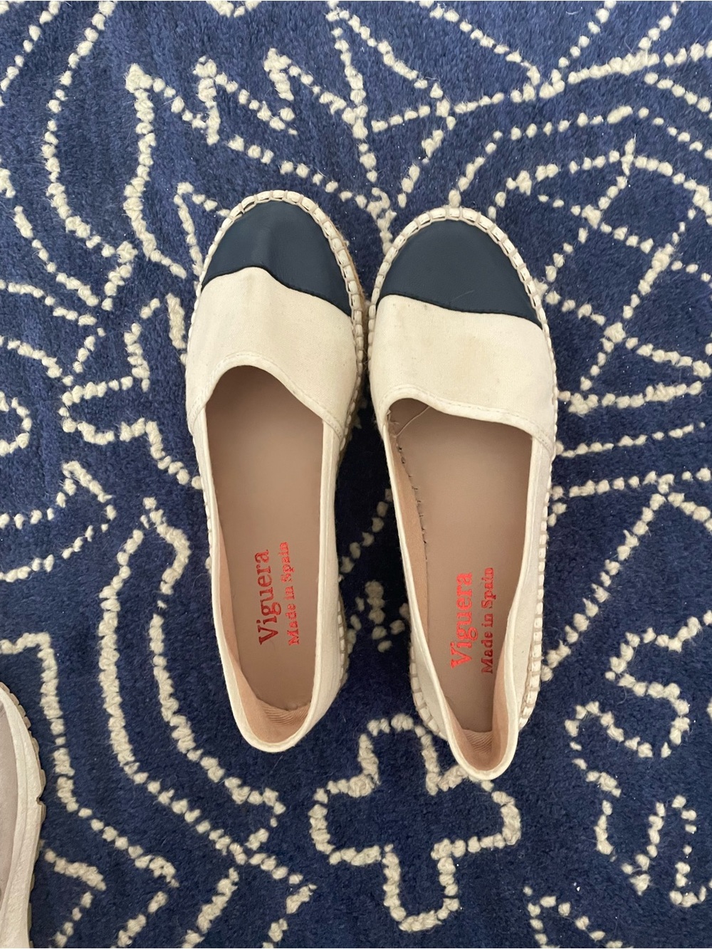 Beige and Black Espadrille Flats -